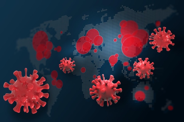 Coronavirus Covid19 map report worldwide globally 3d illustration