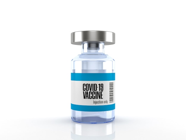 Coronavirus or Covid19 vaccine vial glass bottle isolated on white scene 3d rendering