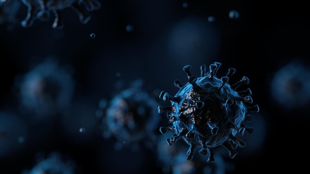 Coronavirus infection medical illustration. Microscope virus close up. COVID-19. 3D rendering.