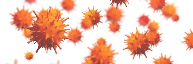 Coronavirus outbreak, microscopic view of influenza virus cells. 3D illustration