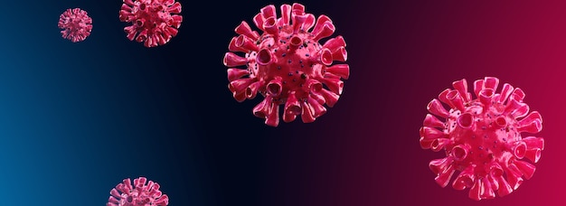 Coronavirus outbreak, microscopic view of influenza virus cells. 3D illustration