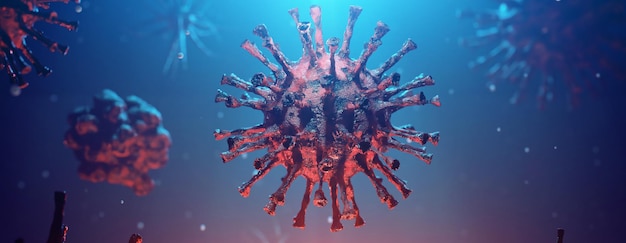 Coronavirus outbreak, microscopic view of influenza virus cells. 3D illustration