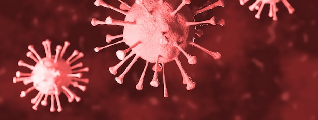 Coronavirus outbreak, microscopic view of influenza virus cells. 3D illustration