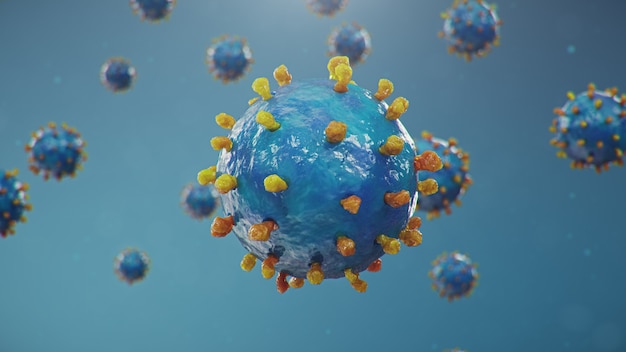 Coronavirus outbreak. Pathogen affecting the respiratory tract. COVID-19 infection. Concept of a pandemic, viral infection. Coronavirus inside a human. Viral infection, 3D illustration