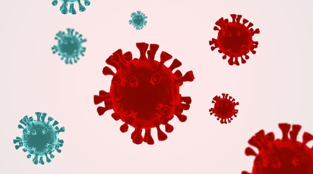 Coronaviruses influenza concept COVID-19 on red background. 3d rendering.