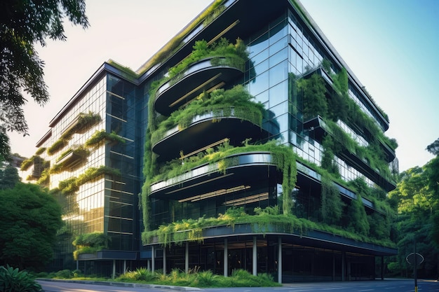 Corporate Building With Green Certification Demonstrating Its Commitment To Sustainability Standards Generative AI