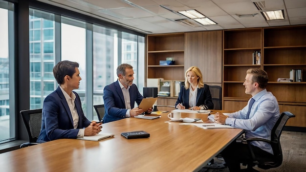 Corporate business team meeting in office Business man working on a laptop in a professional office