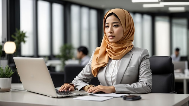 Corporate Harmony Capture the harmony of tradition and modernity as an Asian businesswoman in hijab