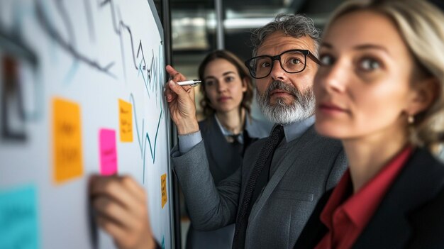 Photo a corporate meeting with diverse team members brainstorming on a whiteboard in a glass conference