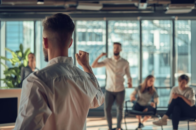 Photo corporate selfdefense seminar with engaging practical drills for employees