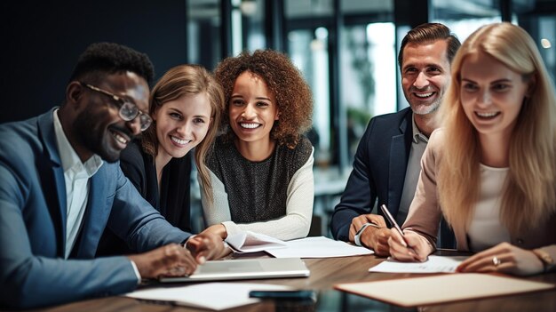 Corporate Teamwork Business Professionals Collaborating at Office Meeting