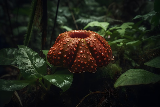 A corpse flower in a dense jungle setting