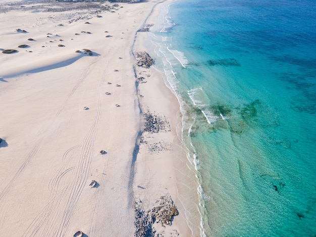 Corralejo Grandes Playas endless beach in Fuerteventura aerial view