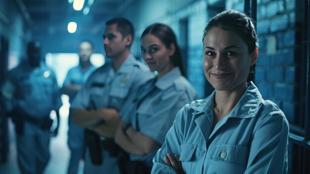 Photo correctional officers stand straight smiling looking at the camera