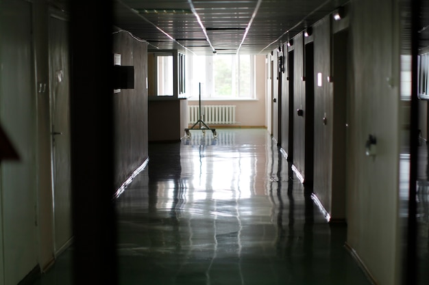 Corridor in the hospital. Rooms for people with lechneia