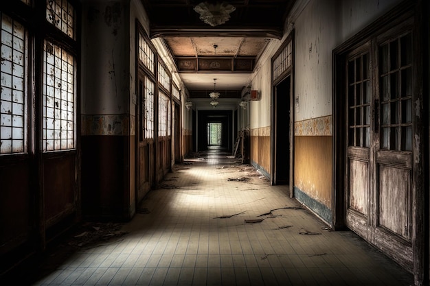 Corridor of old school in Japan