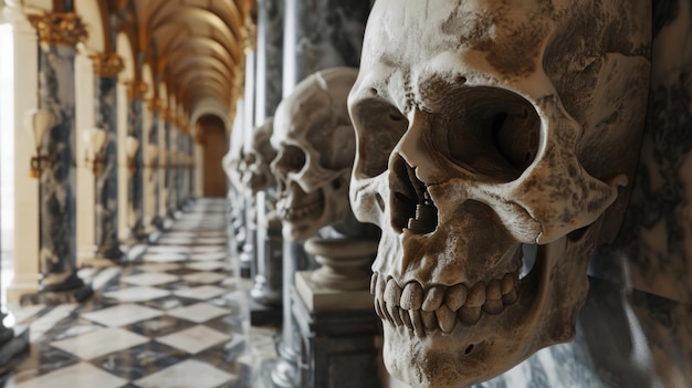 Photo a corridor in a richly decorated museum adorned with skulls