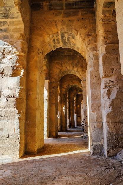 Corridor in ruins of the largest coliseum North Africa El JemTunisia UNESCO