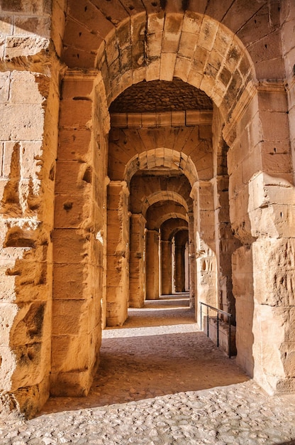 Corridor in ruins of the largest coliseum North Africa El JemTunisia UNESCO