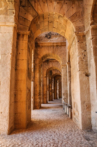 Corridor in ruins of the largest coliseum North Africa El JemTunisia UNESCO