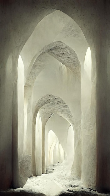 Corridor with columns. Abstract 3D-illustration illusion of natural stone.