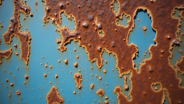 Photo corroded metal revealed beneath peeling paint