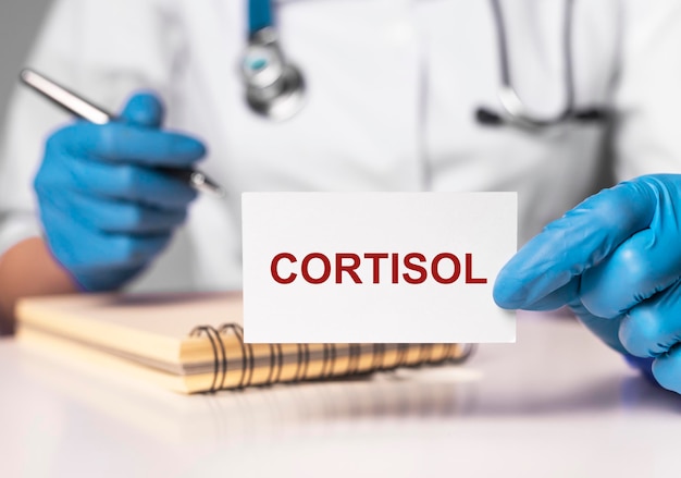 Cortisol hormone word through magnifying glass