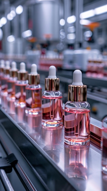 Cosmetic bottles on production factory