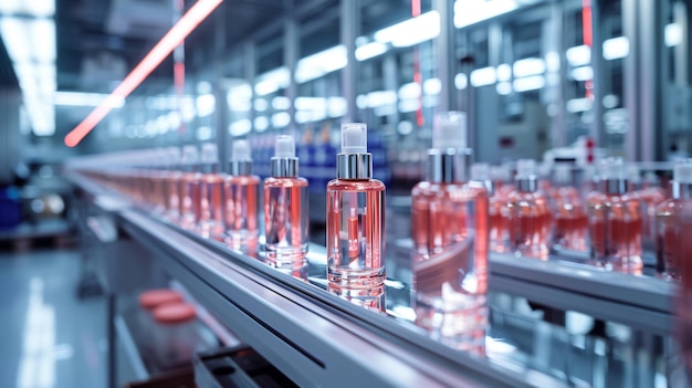 Cosmetic bottles on production factory