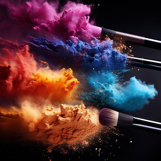 Cosmetic Brushes and Explosion of Colorful Powders