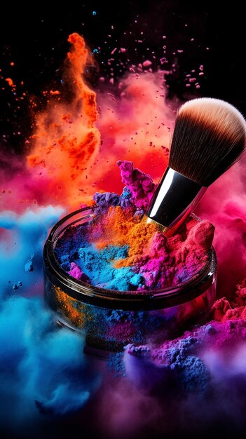 Cosmetic Brushes and Explosion of Colorful Powders