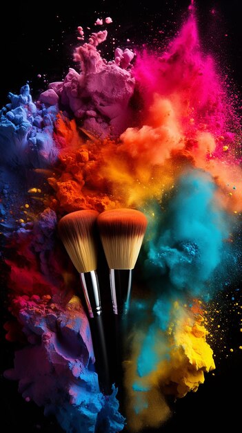 Cosmetic Brushes and Explosion of Colorful Powders