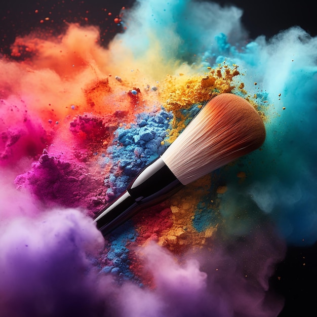 Cosmetic Brushes and Explosion of Colorful Powders