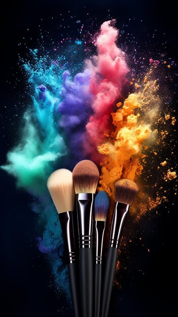 Cosmetic Brushes and Explosion of Colorful Powders