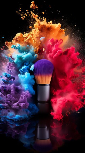 Cosmetic Brushes and Explosion of Colorful Powders