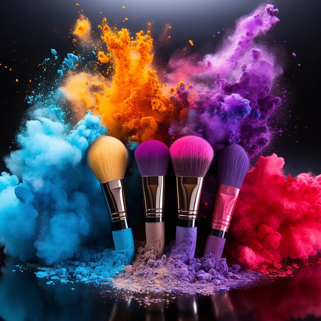 Cosmetic Brushes and Explosion of Colorful Powders