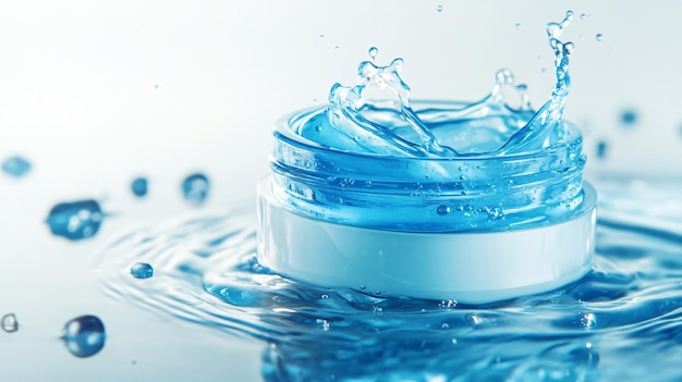 Cosmetic Cream Over Blue Water on White Background