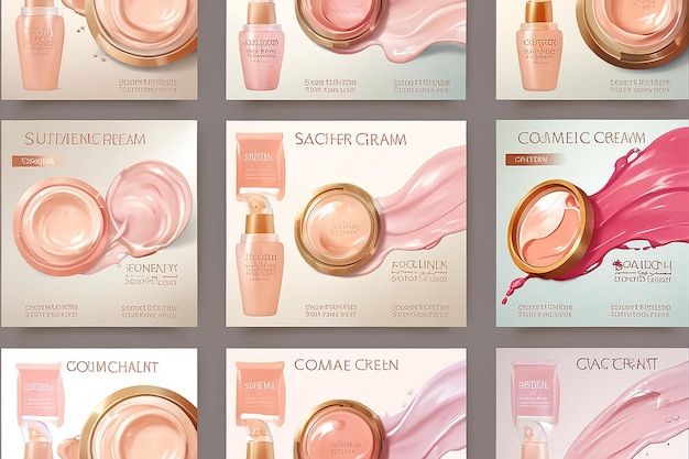 Photo cosmetic cream swatches banners in realistic style