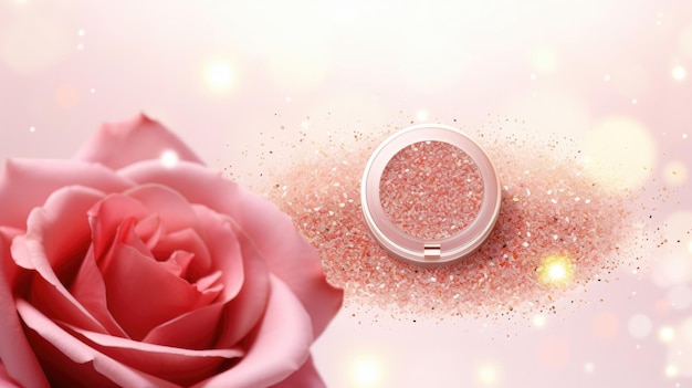 Cosmetic design template on glitter and rose background