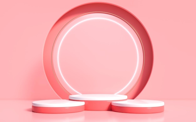 Cosmetic light pink background with podium and minimal pink scene for product. minimal background concept. 3d rendering