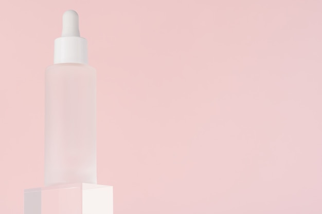 Cosmetic liquid mockup in white bottle hyaluronic acid oil serum with collagen and peptides skin