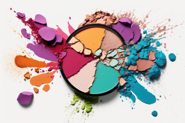 Cosmetic make up powder cracked and broken into pieces Generative ai