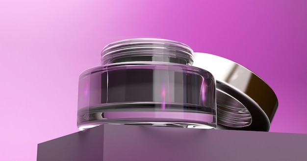 Cosmetic package3d rendering background for beauty advertisements Glass Cream jar with metallic cap