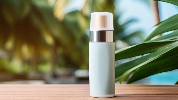 Cosmetic product mockup on tropical background Illustration AI GenerativexA