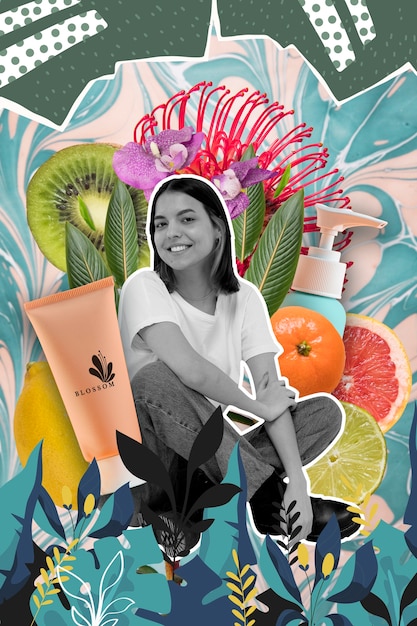 Cosmetic products and plants collage