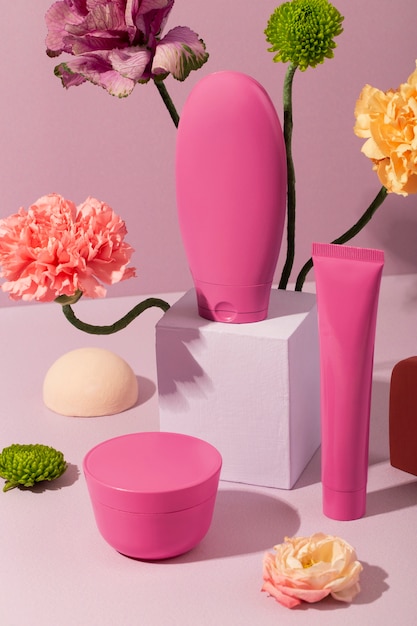 Cosmetic products still life arrangement