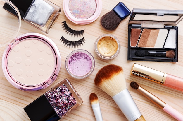 Cosmetic with makeup products and brushes