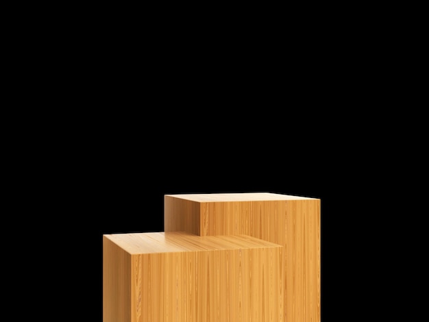 Cosmetic wood podium isolated in black background Template for product presentation 3d rendering