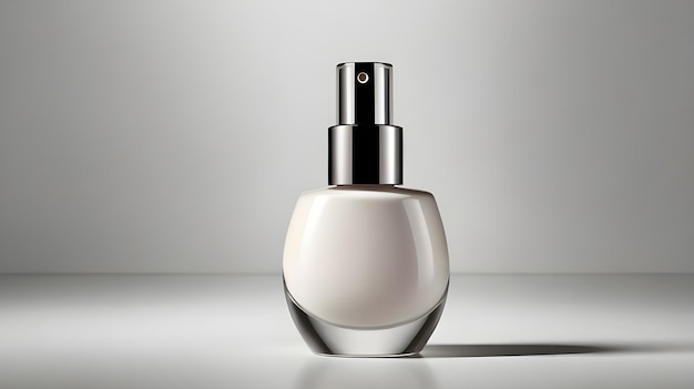 Cosmetics Bottle With Silver Pump Sprayer on White Surface