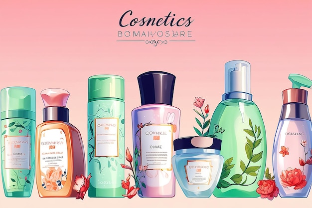 Cosmetics Bottles Banner Beauty Body Care